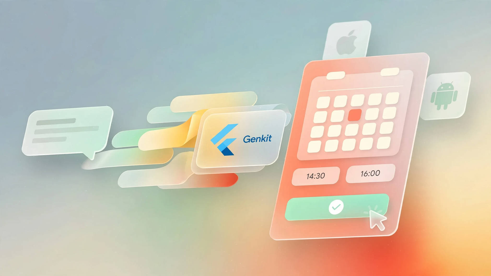 Flutter и Genkit превращают сообщение в интерфейс выбора времени и подтверждения записи.
